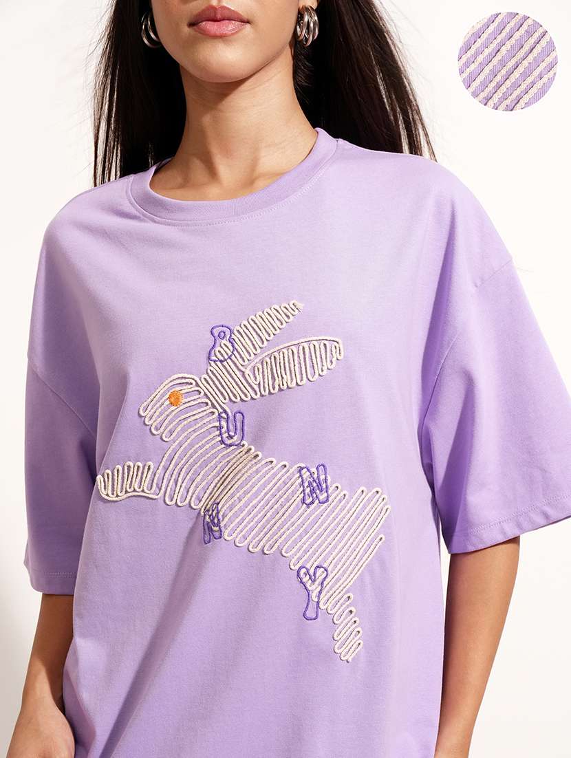 women printed  purple cotton regular t-shirt - 22471120 -  Standard Image - 1