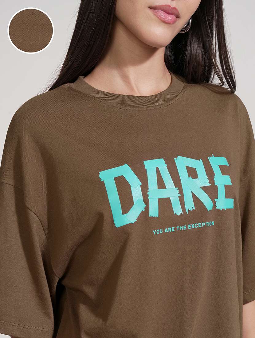 Women Printed Brown Cotton Regular T-shirt - 22471122 -  Standard Image - 1