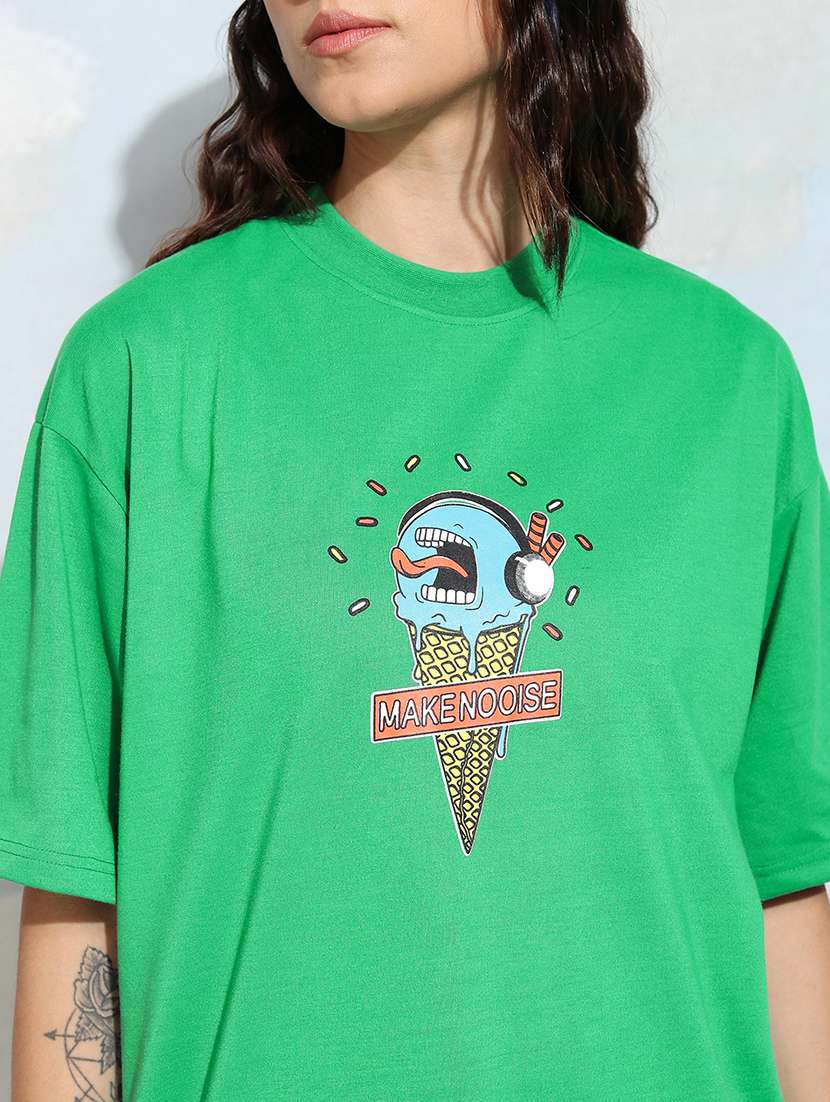 women printed green polyester regular t-shirt - 22471135 -  Standard Image - 1