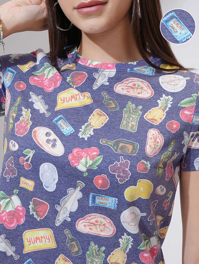Women Printed Navy Blue Polyester Regular T-shirt - 22471142 -  Standard Image - 1