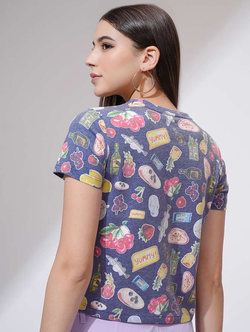 Women Printed Navy Blue Polyester Regular T-shirt - 22471142 -  Standard Image - 4