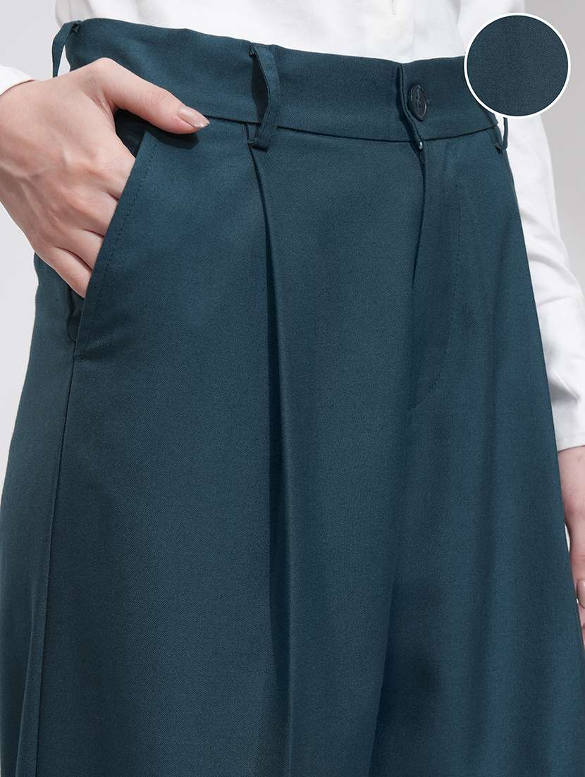 women blue polyester chinos trouser - 22471159 -  Standard Image - 1