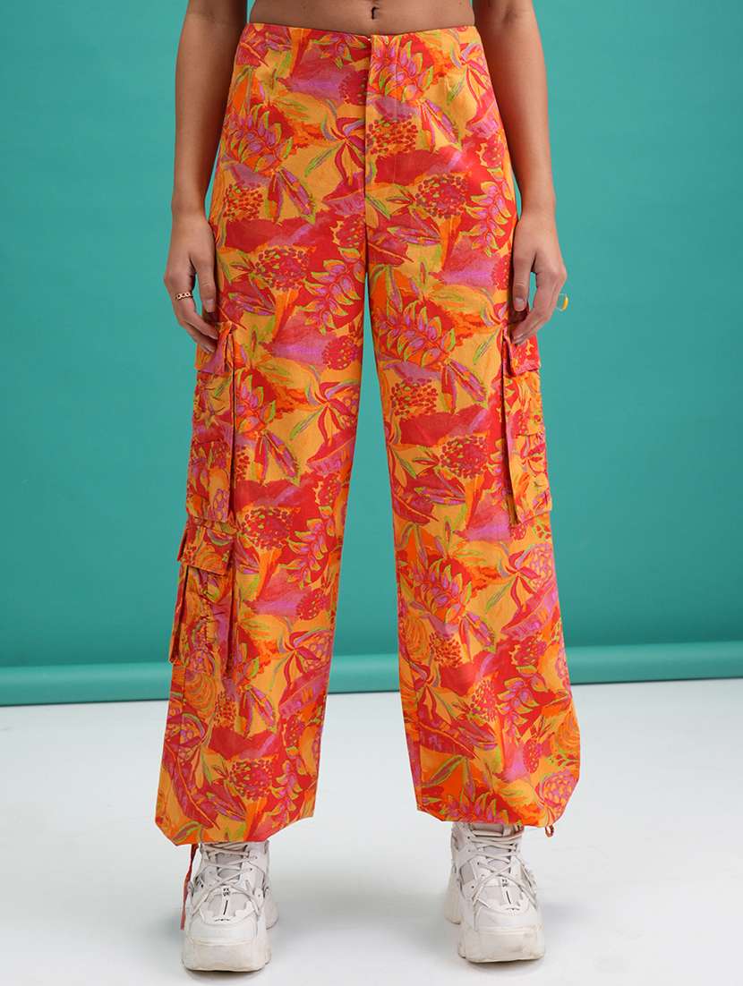 women orange cotton chinos trouser