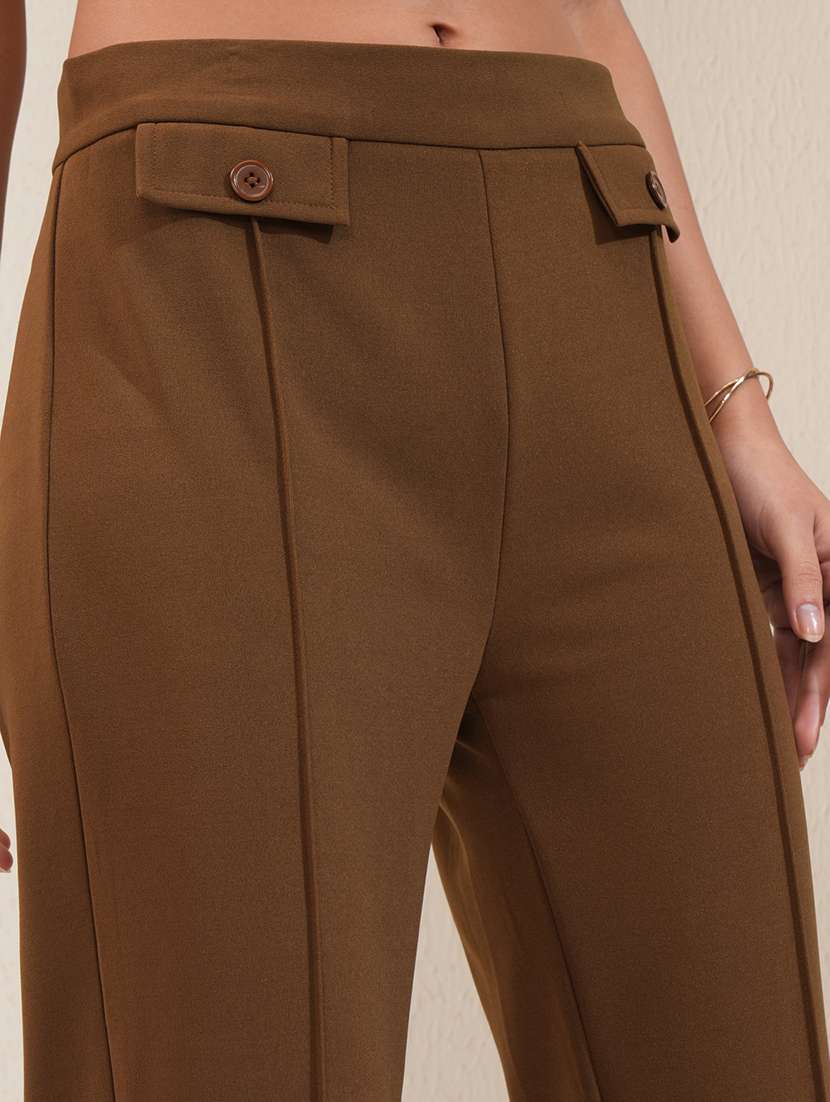 women brown polyester chinos trouser - 22471177 -  Standard Image - 1