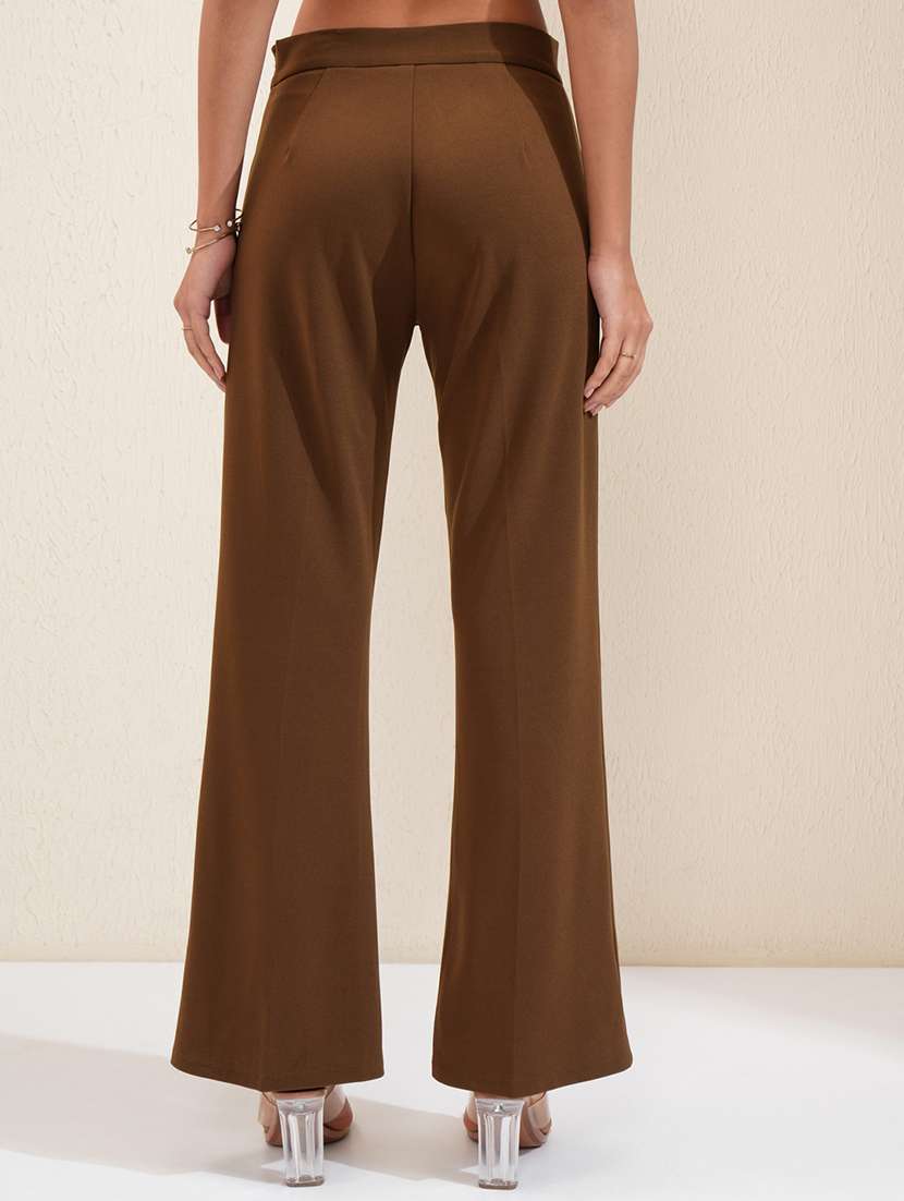 women brown polyester chinos trouser - 22471177 -  Standard Image - 4