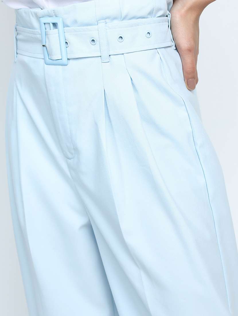 women blue polyester chinos trouser - 22471188 -  Standard Image - 1