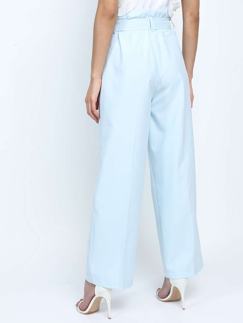 women blue polyester chinos trouser - 22471188 -  Standard Image - 4