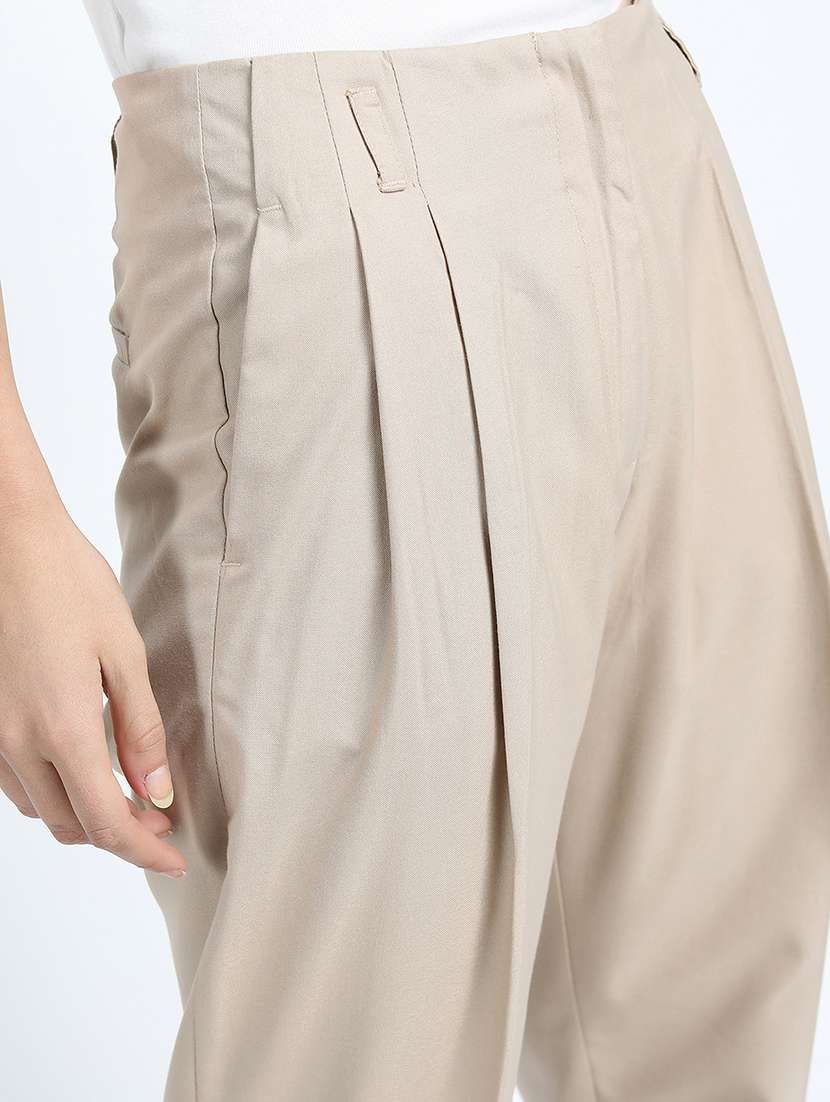 women beige polyester chinos trouser - 22471189 -  Standard Image - 1