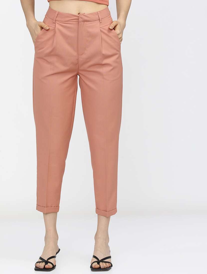 women orange polyester chinos trouser