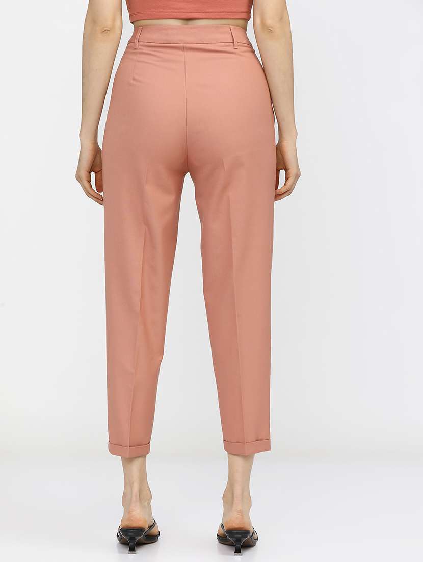 women orange polyester chinos trouser - 22471190 -  Standard Image - 4