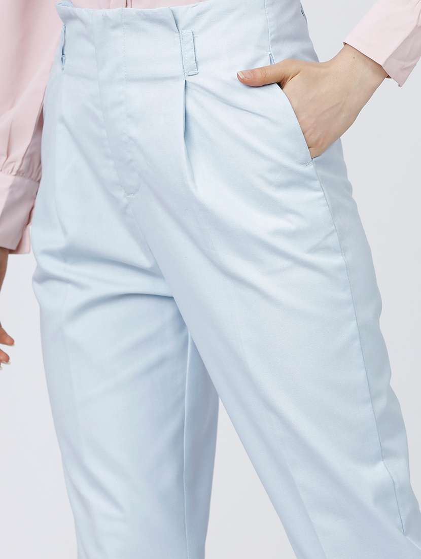 women blue polyester chinos trouser - 22471195 -  Standard Image - 1