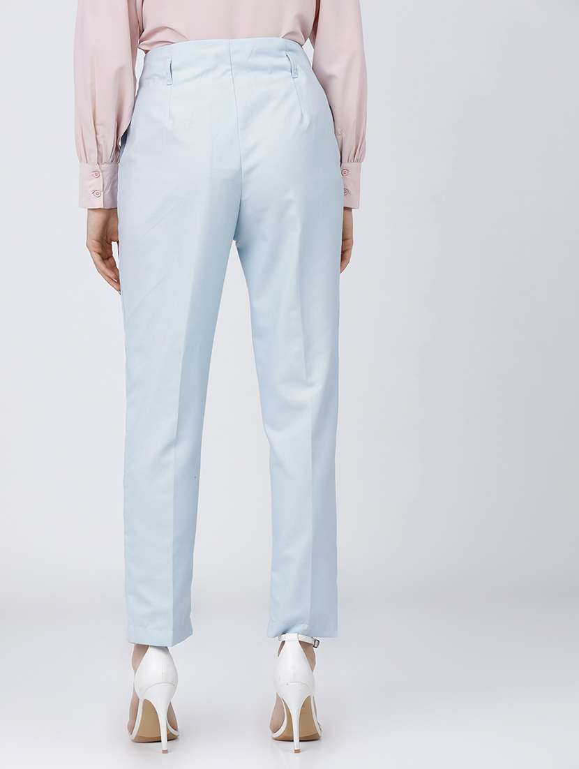 women blue polyester chinos trouser - 22471195 -  Standard Image - 4