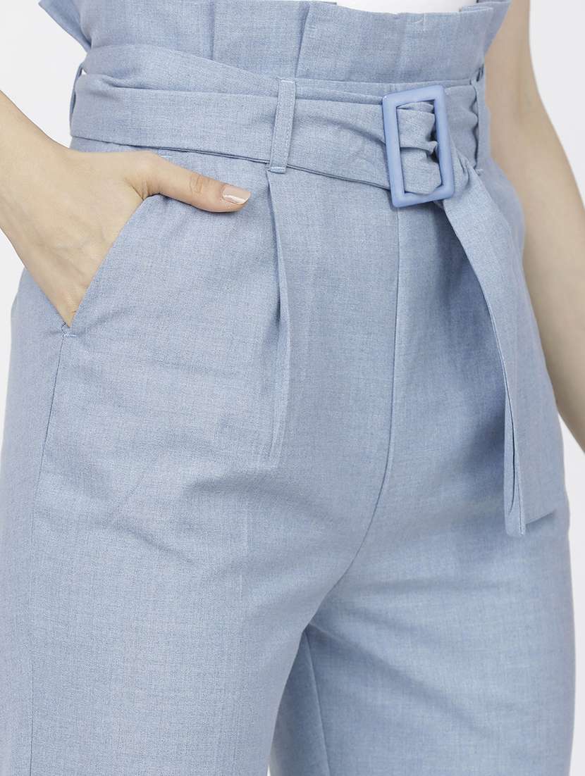 women blue polyester chinos trouser - 22471197 -  Standard Image - 1