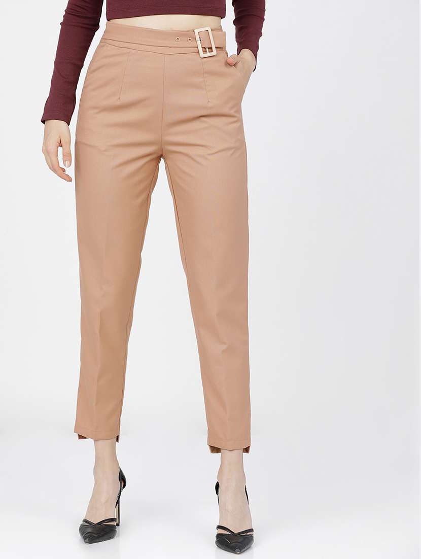 women brown viscose chinos trouser