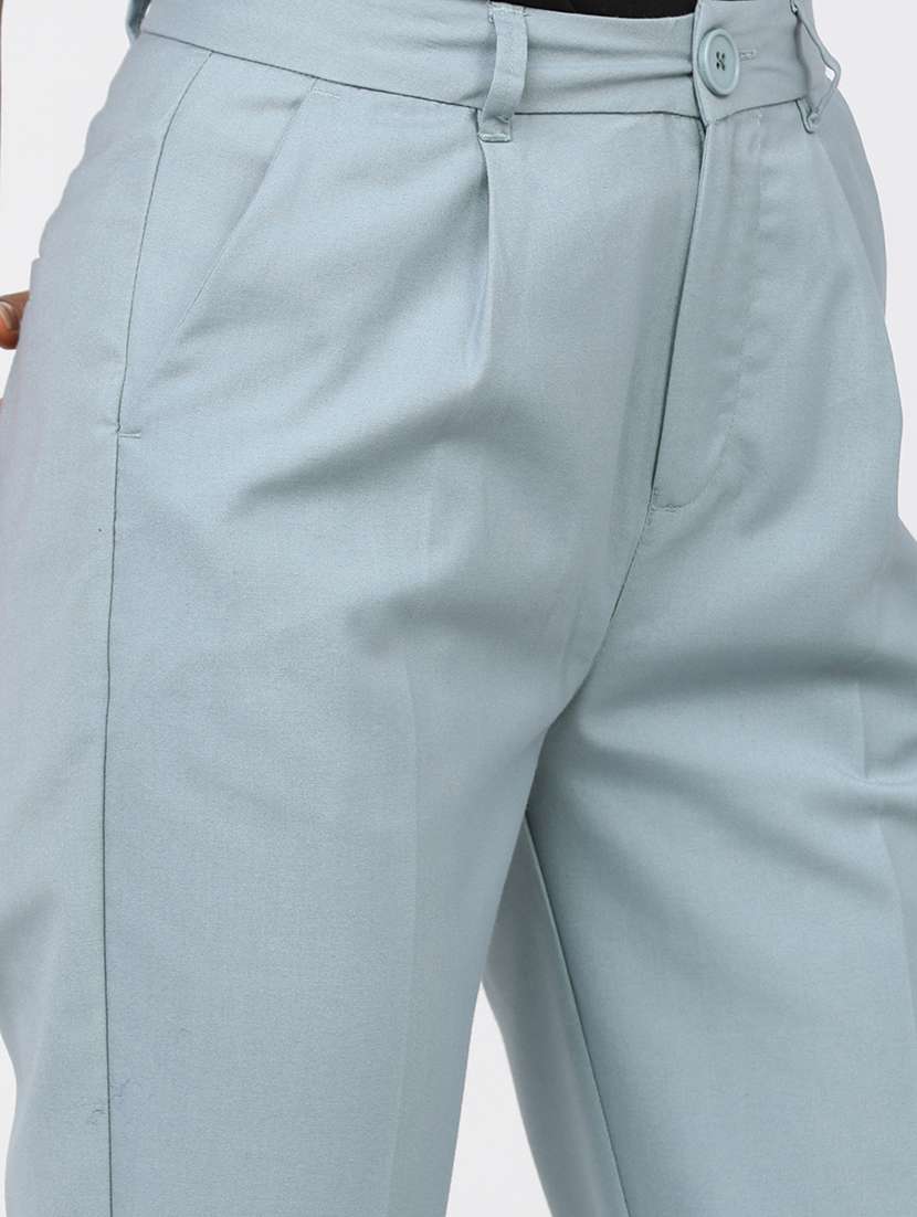women blue polyester chinos trouser - 22471205 -  Standard Image - 1