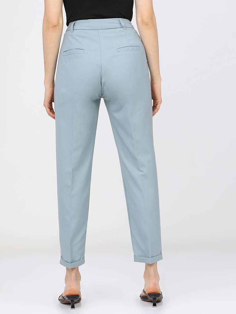 women blue polyester chinos trouser - 22471205 -  Standard Image - 4