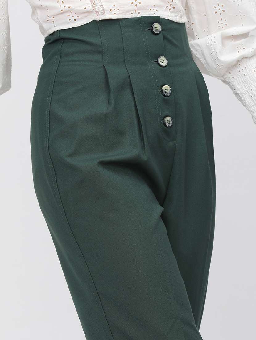 women green polyester chinos trouser - 22471211 -  Standard Image - 1
