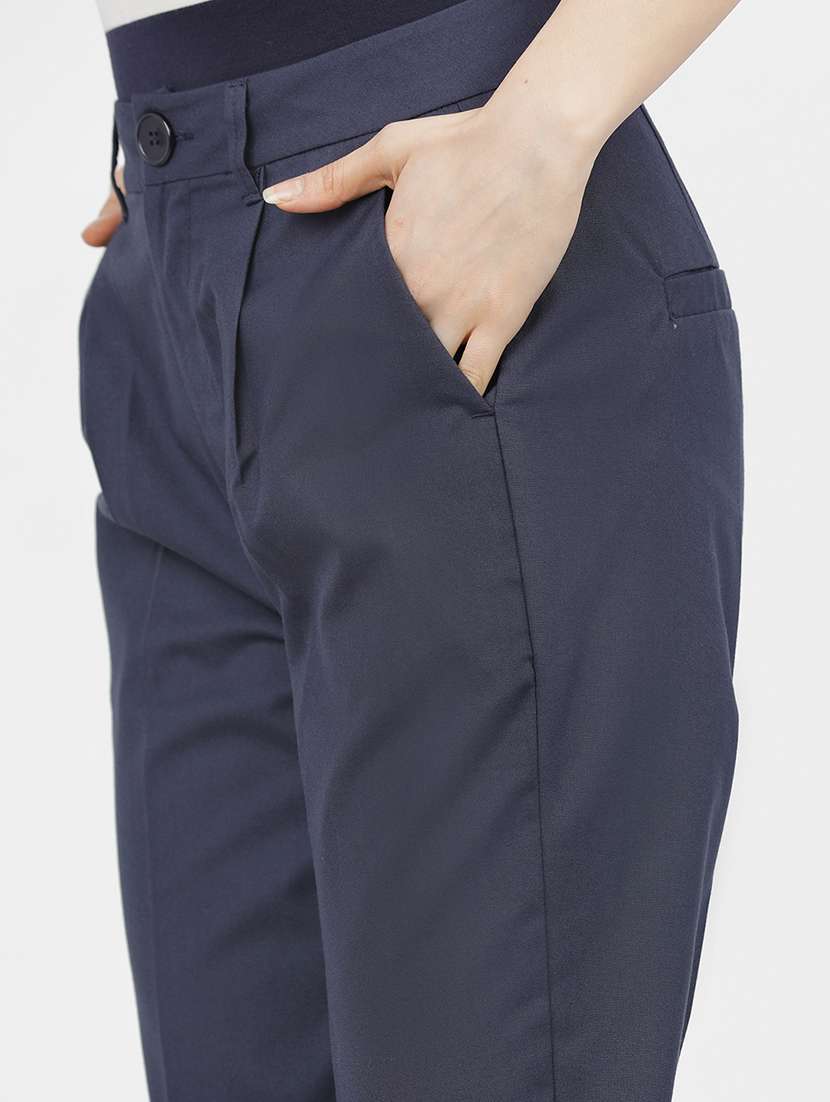 women navy blue polyester chinos trouser - 22471215 -  Standard Image - 1