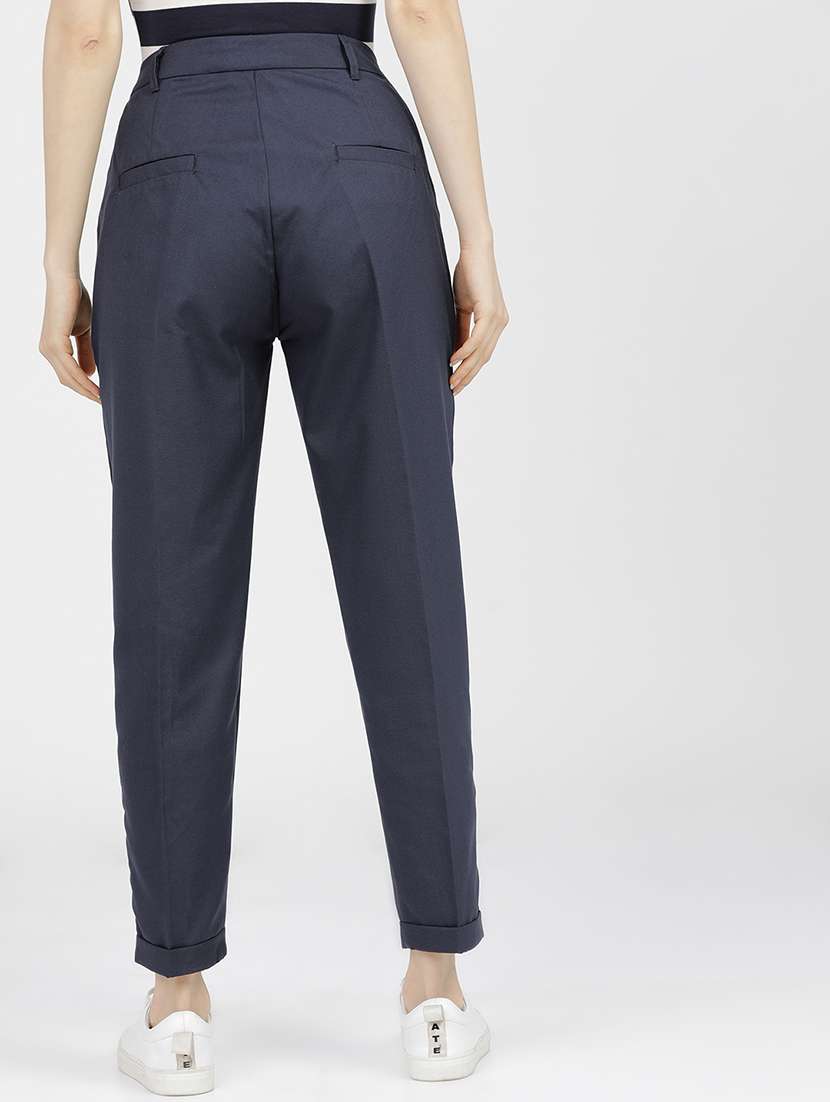women navy blue polyester chinos trouser - 22471215 -  Standard Image - 4