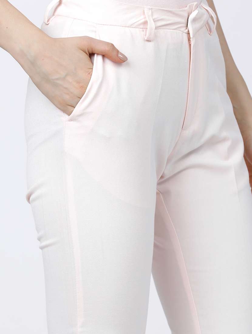 women pink polyester chinos trouser - 22471218 -  Standard Image - 1
