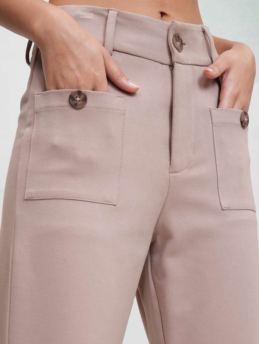 Women Taupe Cotton Chinos Trouser - 22471219 -  Standard Image - 1