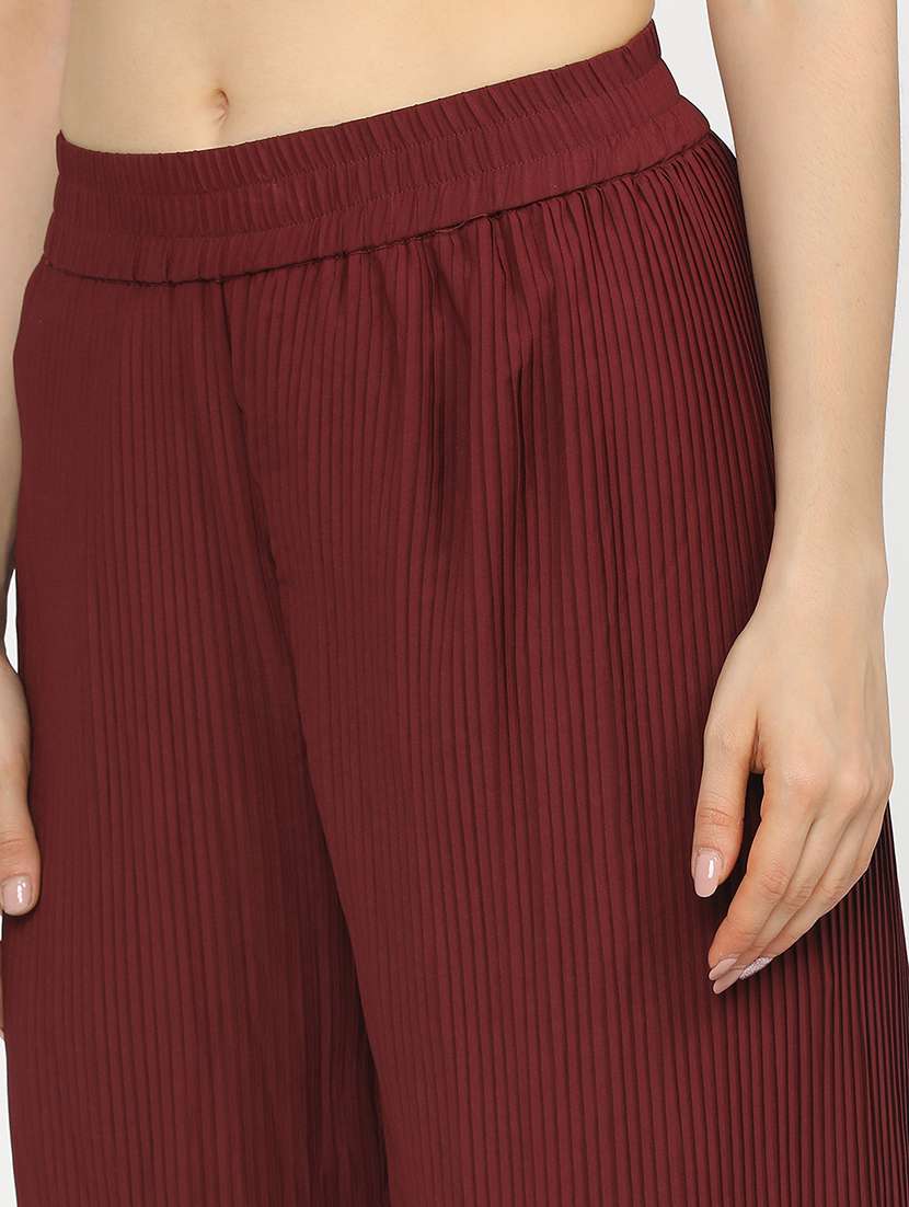 women maroon polyester chinos trouser - 22471220 -  Standard Image - 1