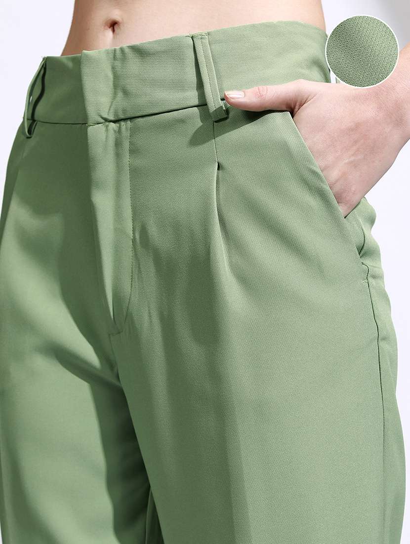women green polyester chinos trouser - 22471222 -  Standard Image - 1