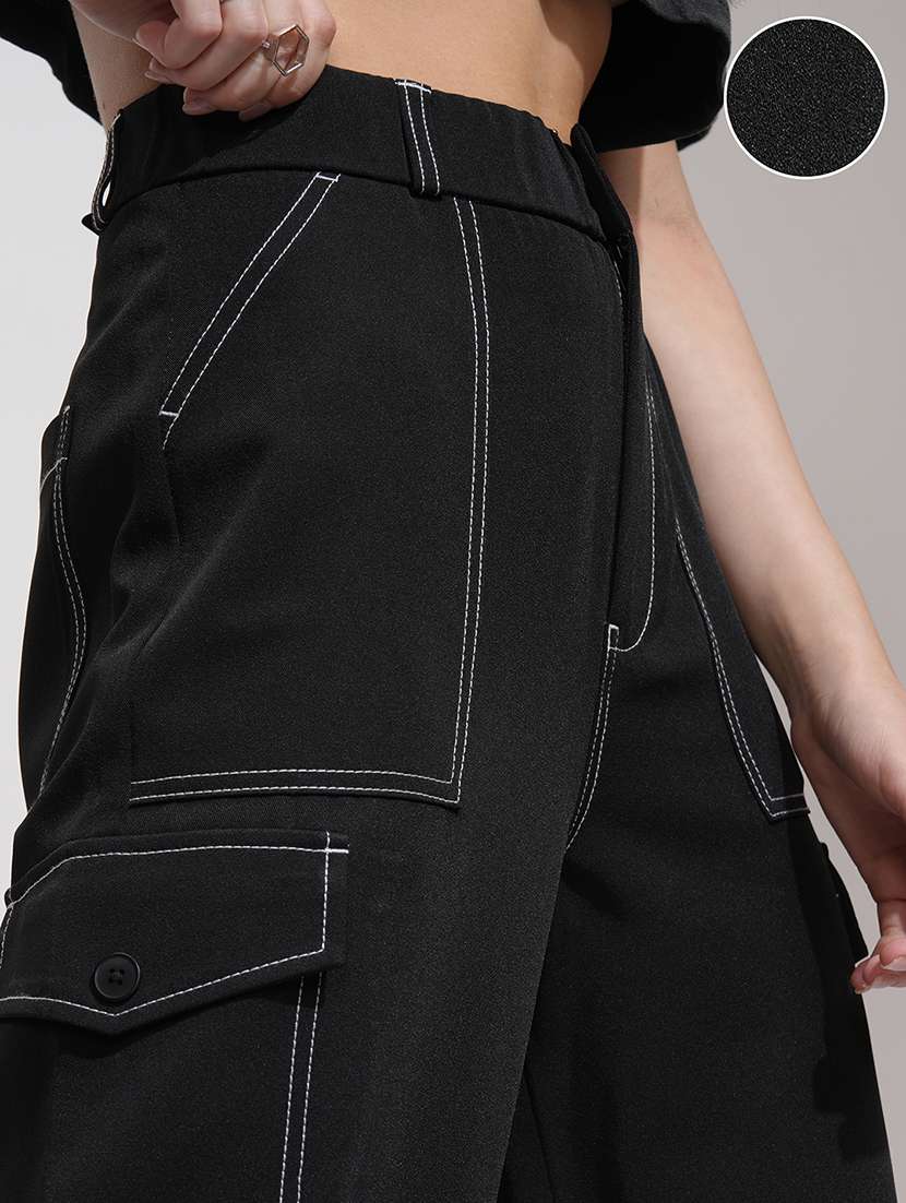 women black polyester chinos trouser - 22471224 -  Standard Image - 1