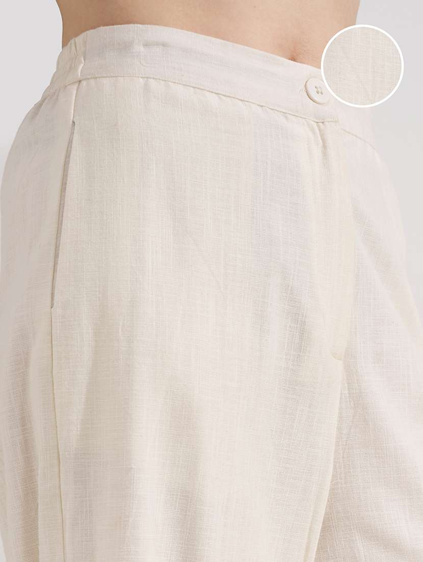 women beige relaxed fit cotton solid trousers - 22471229 -  Standard Image - 1