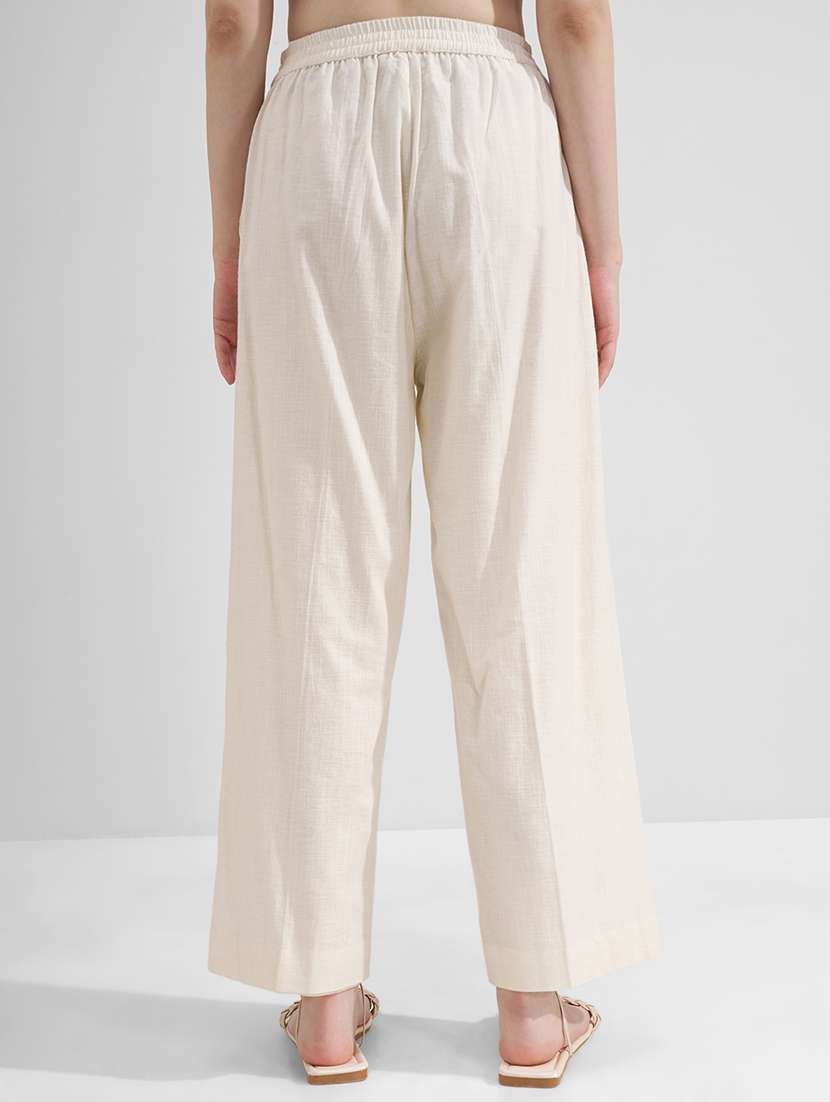 women beige relaxed fit cotton solid trousers - 22471229 -  Standard Image - 4