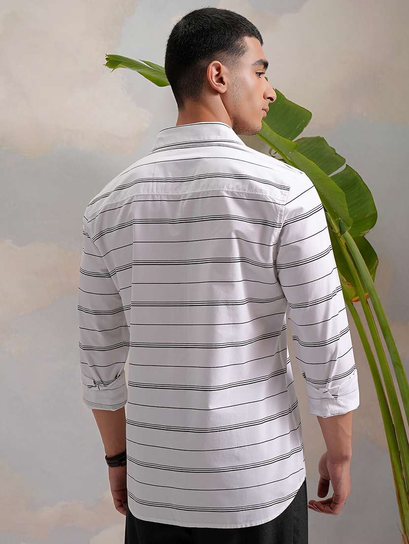 men stripes white  colored cotton regular casual shirt - 22471234 -  Standard Image - 4