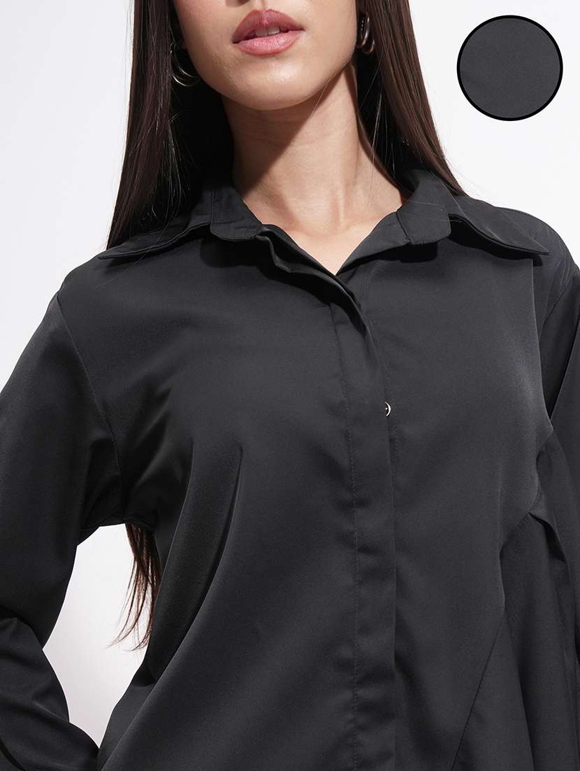women solid black polyester regular shirt - 22471236 -  Standard Image - 1