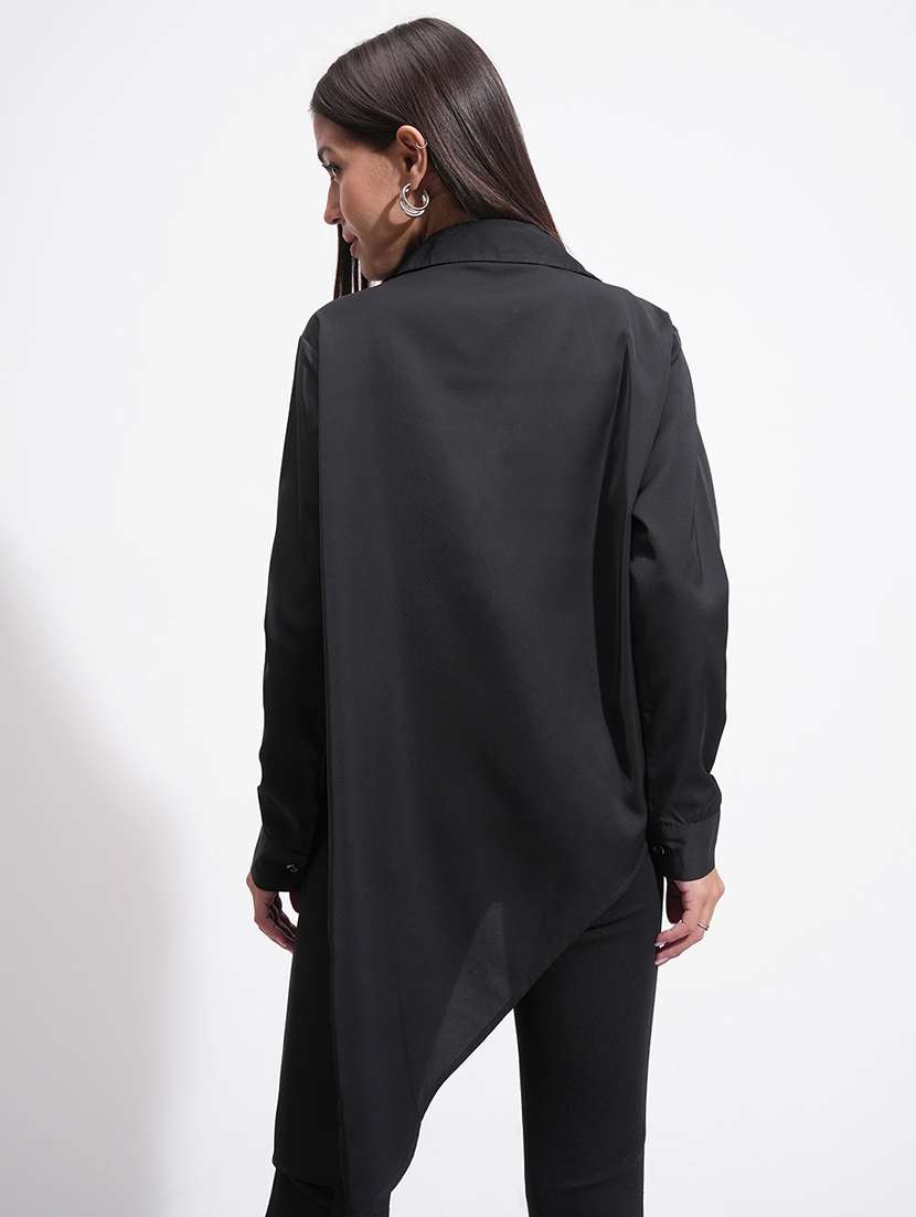women solid black polyester regular shirt - 22471236 -  Standard Image - 4