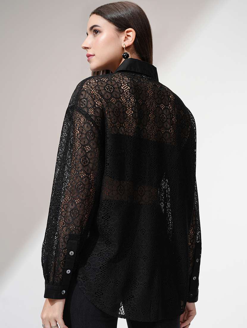 women self design black polyester regular shirt - 22471243 -  Standard Image - 4