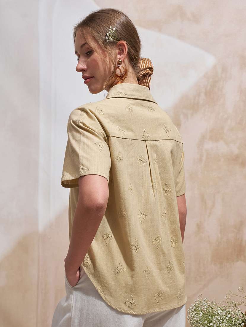 women solid beige cotton regular shirt - 22471245 -  Standard Image - 4