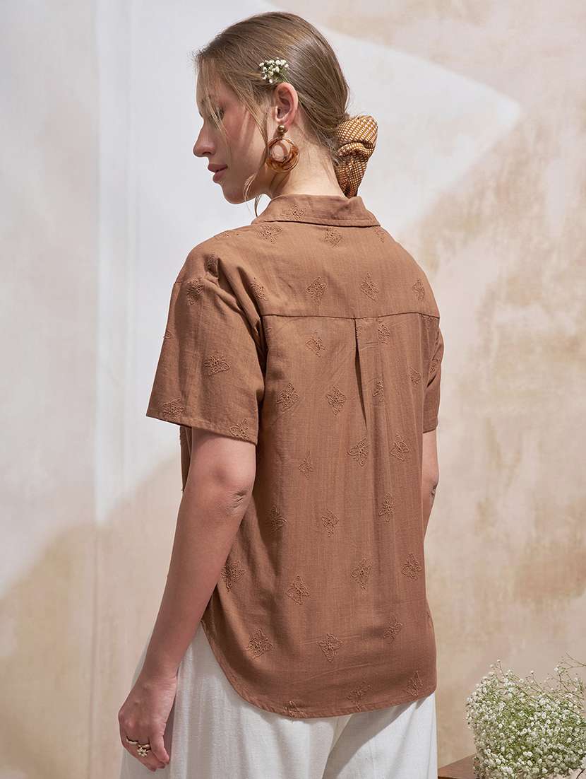 women solid brown cotton regular shirt - 22471246 -  Standard Image - 4