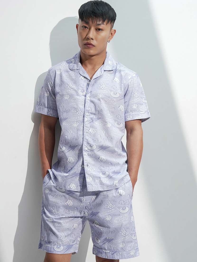 men lavender cotton plain co-ord set