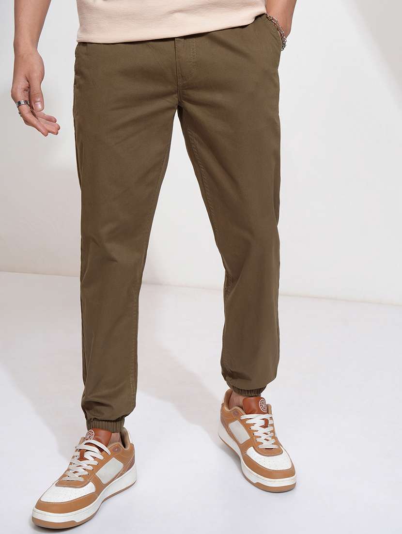 men brown cotton chinos casual trouser
