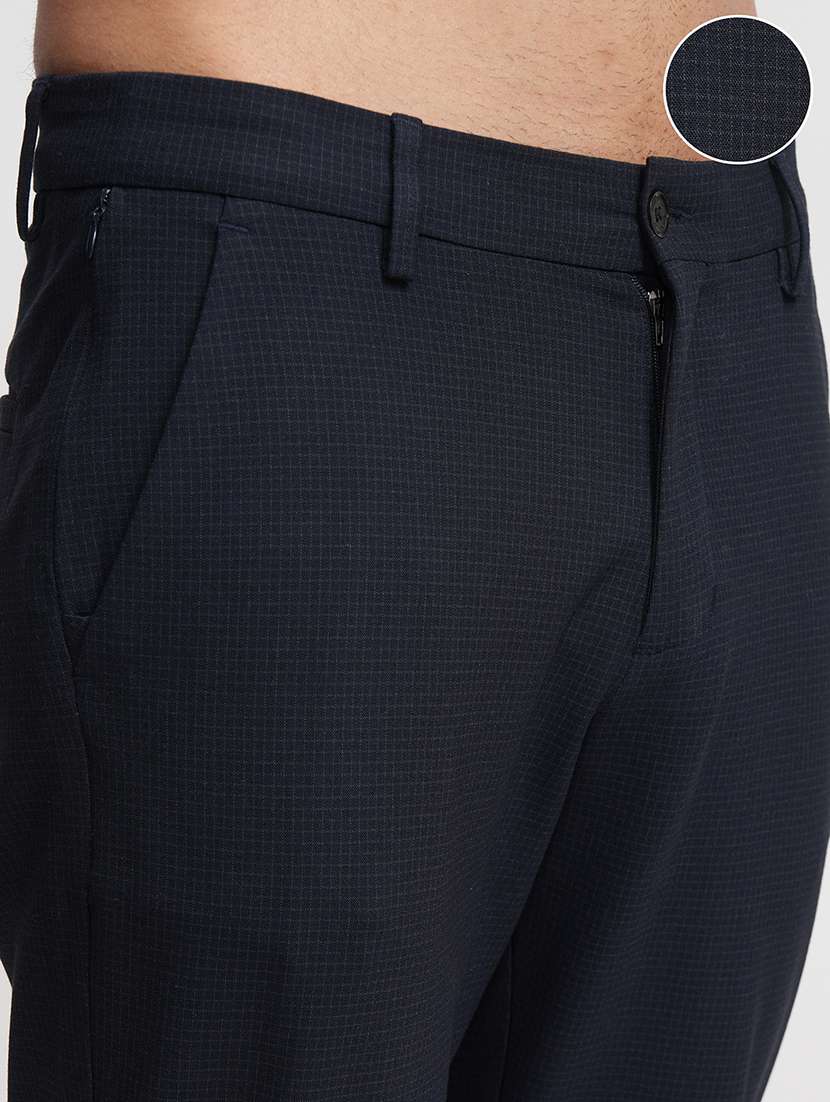 men navy blue polyester chinos casual trouser - 22471301 -  Standard Image - 1