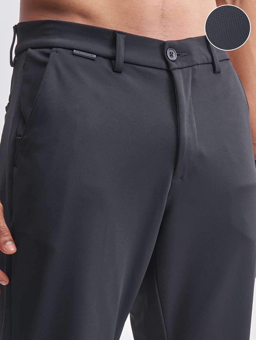 men solid black nylon chinos casual trouser - 22471307 -  Standard Image - 1