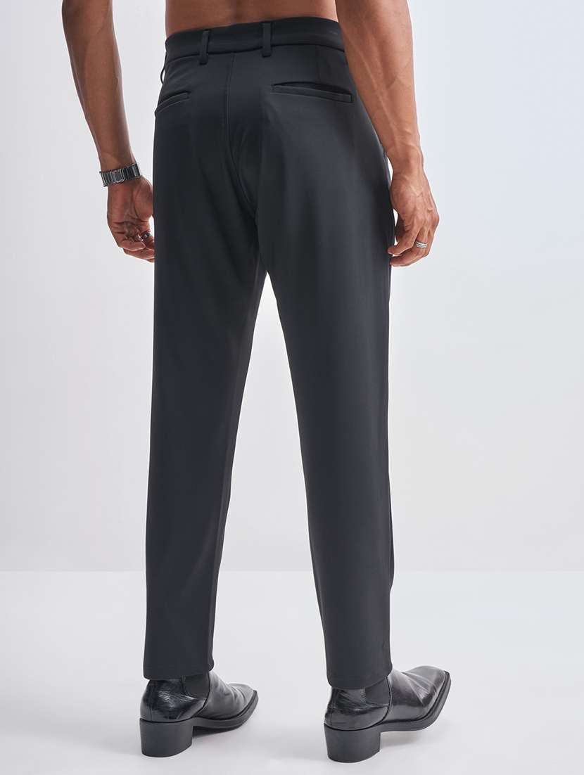 men solid black nylon chinos casual trouser - 22471307 -  Standard Image - 4