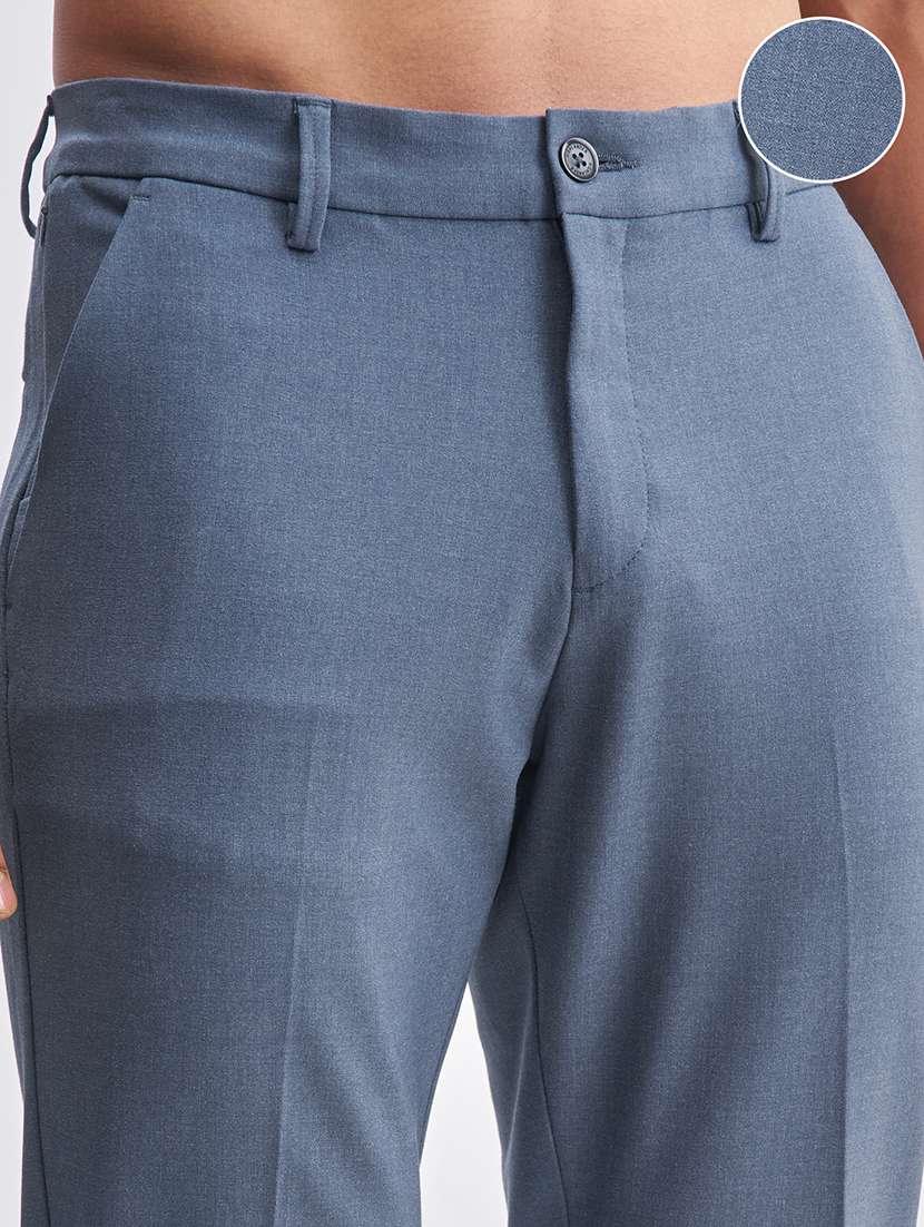 men blue polyester chinos casual trouser - 22471317 -  Standard Image - 1
