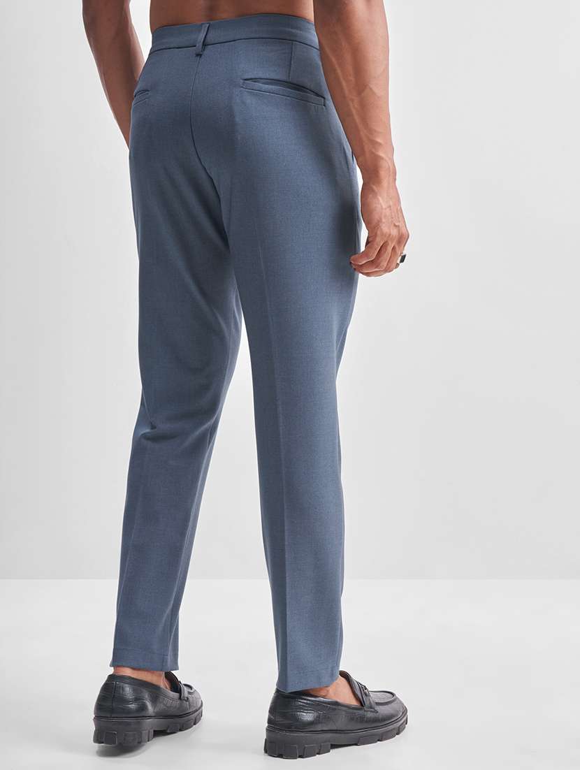 men blue polyester chinos casual trouser - 22471317 -  Standard Image - 4