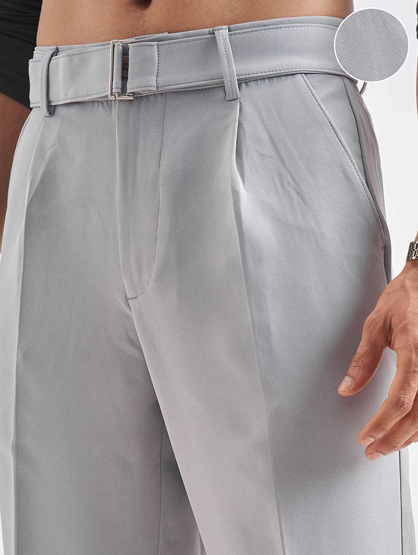 men grey polyester chinos casual trouser - 22471319 -  Standard Image - 1