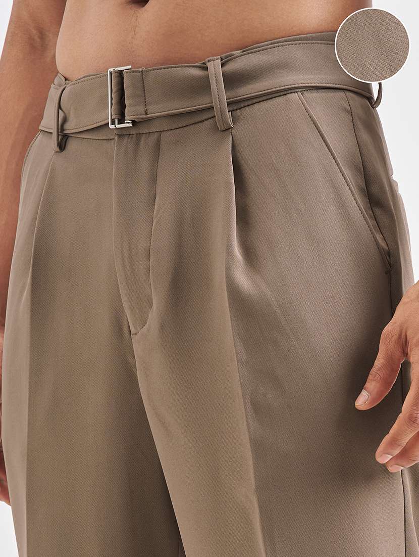 men solid  grey polyester chinos casual trouser - 22471320 -  Standard Image - 1