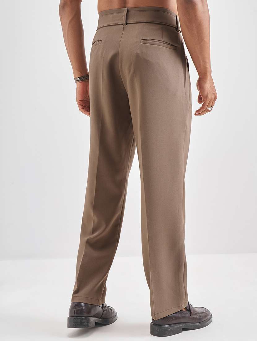 men solid  grey polyester chinos casual trouser - 22471320 -  Standard Image - 4