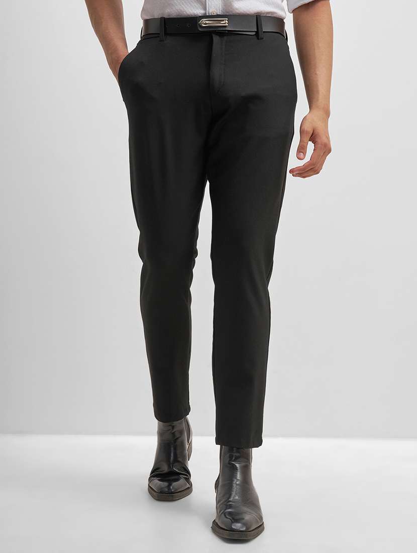 men black polyester chinos casual trouser