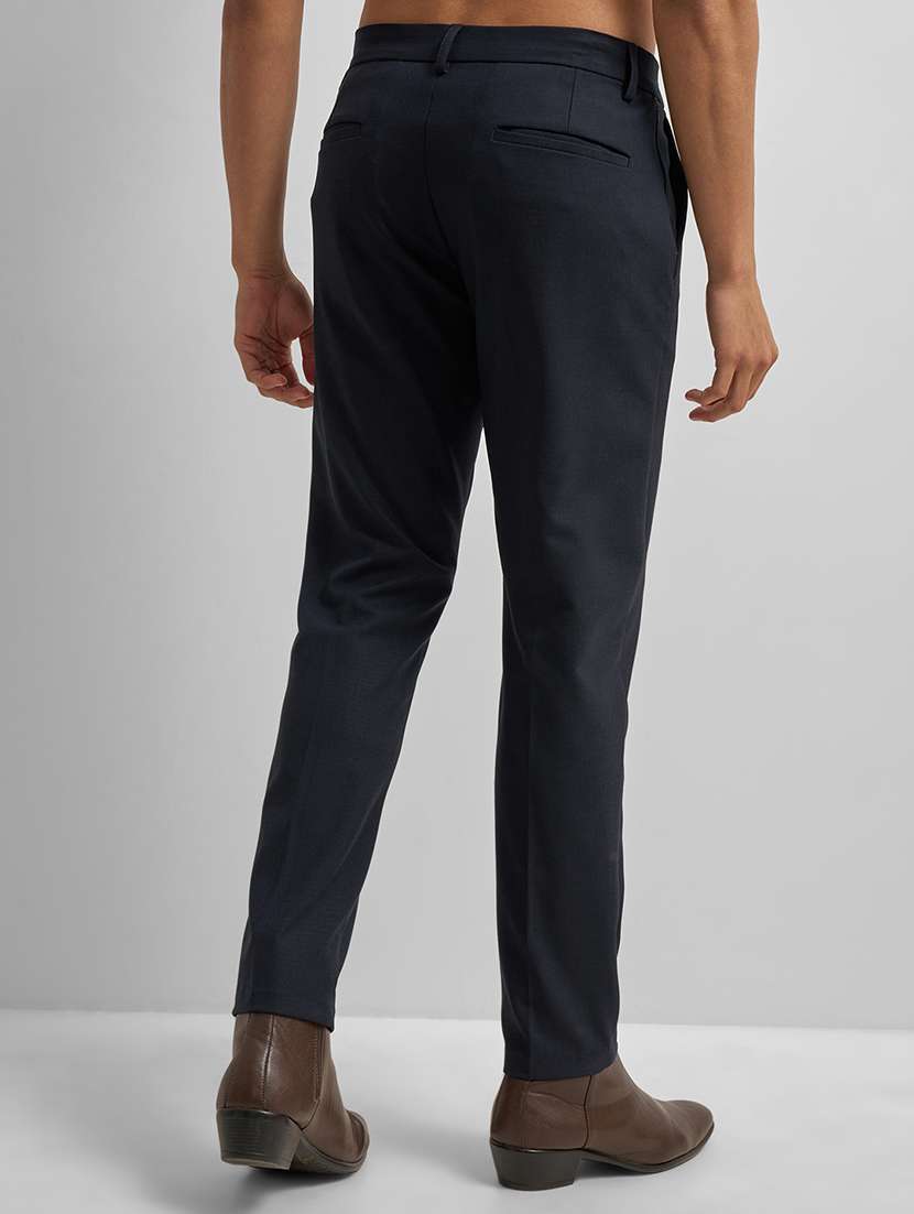 men solid  navy blue polyester chinos casual trouser - 22471332 -  Standard Image - 4