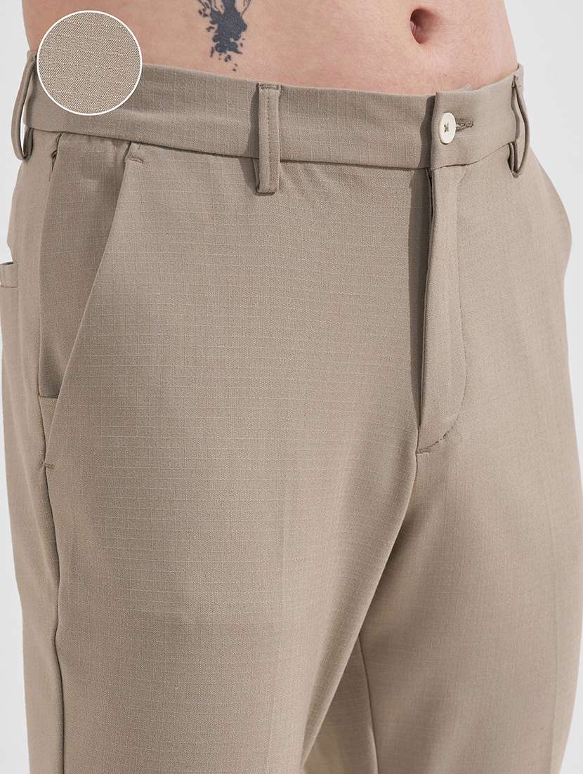 men beige polyester chinos casual trouser - 22471334 -  Standard Image - 1