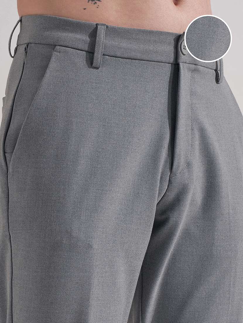 men grey polyester chinos casual trouser - 22471335 -  Standard Image - 1